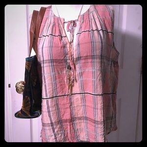 LOFT Plaid Tie Neck Shell